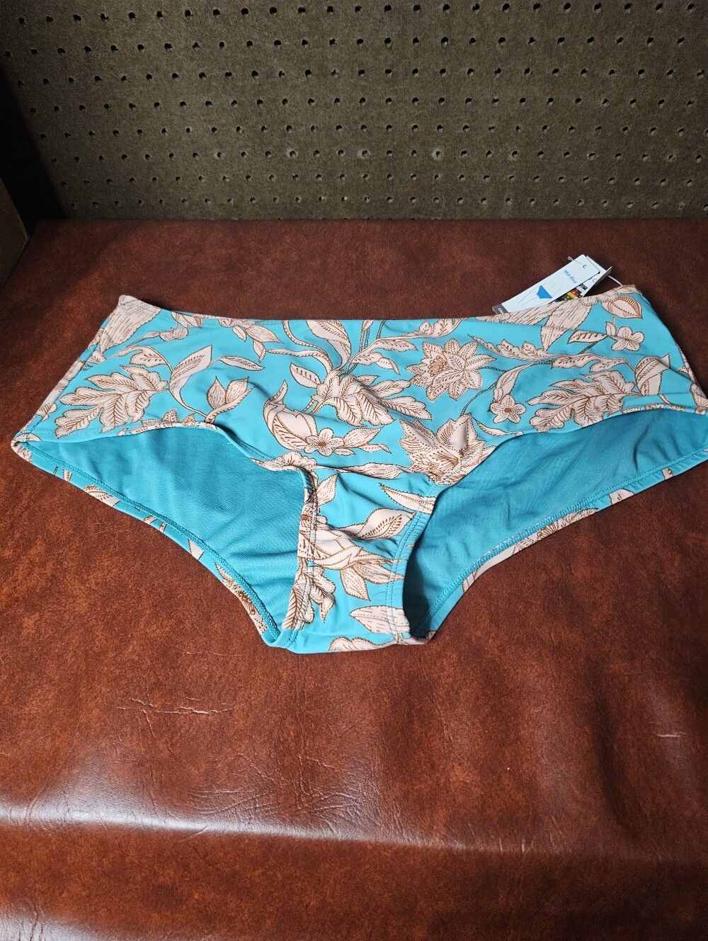 Time And Tru Swim Bikini Bottom Women's Size 16/18  Teal Peach Floral Print